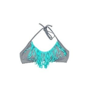 Victoria's Secret Swim Turquoise Fringe Black‎ White Striped Bikini Top Small
